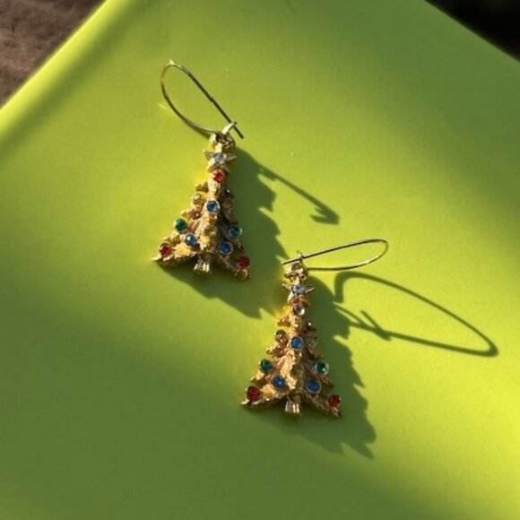 HOLIDAY🎄🎄ART Arthur Pepper Gold Rhinestone Tree EARRING - Picture 4 of 6